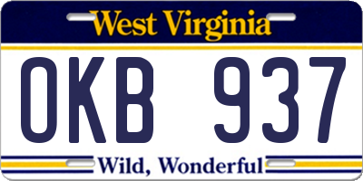 WV license plate OKB937