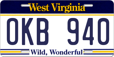 WV license plate OKB940