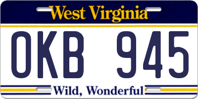 WV license plate OKB945
