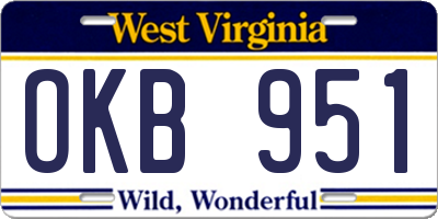 WV license plate OKB951