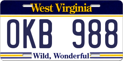 WV license plate OKB988