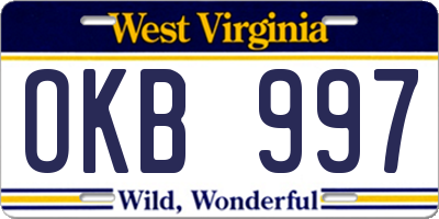 WV license plate OKB997