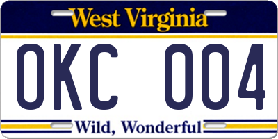WV license plate OKC004