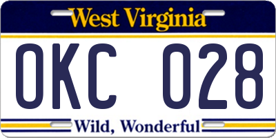WV license plate OKC028