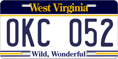WV license plate OKC052