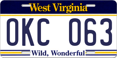 WV license plate OKC063