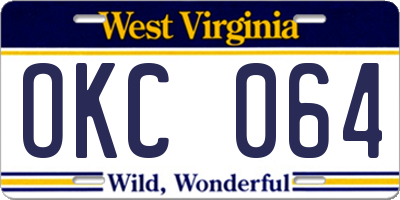 WV license plate OKC064