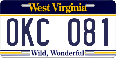 WV license plate OKC081