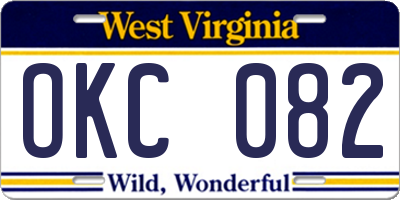WV license plate OKC082