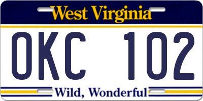 WV license plate OKC102