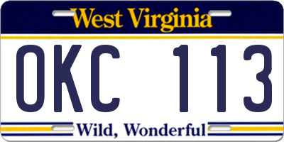 WV license plate OKC113