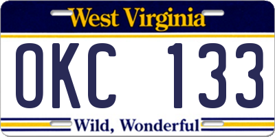 WV license plate OKC133