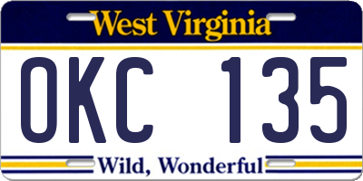 WV license plate OKC135