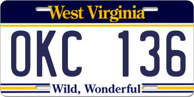 WV license plate OKC136