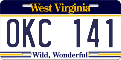 WV license plate OKC141