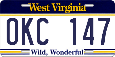 WV license plate OKC147