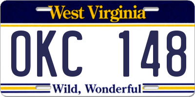 WV license plate OKC148