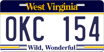 WV license plate OKC154