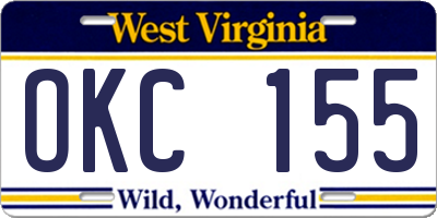 WV license plate OKC155