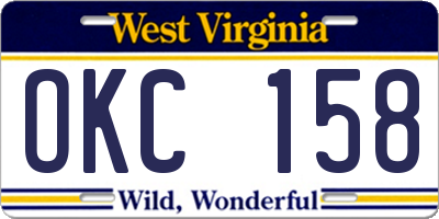 WV license plate OKC158