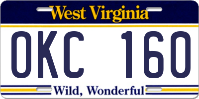 WV license plate OKC160