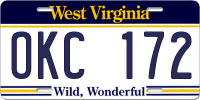 WV license plate OKC172