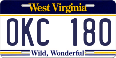 WV license plate OKC180