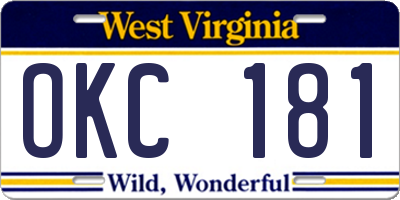 WV license plate OKC181