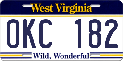 WV license plate OKC182