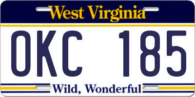 WV license plate OKC185