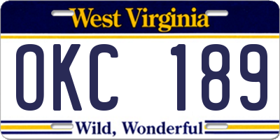 WV license plate OKC189