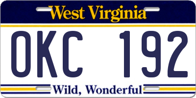 WV license plate OKC192