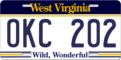 WV license plate OKC202