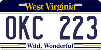 WV license plate OKC223