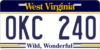 WV license plate OKC240