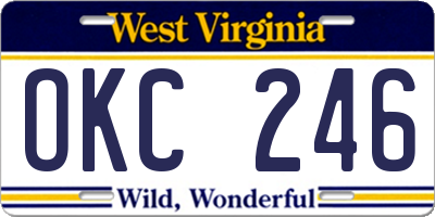 WV license plate OKC246