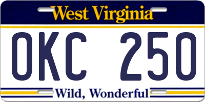WV license plate OKC250