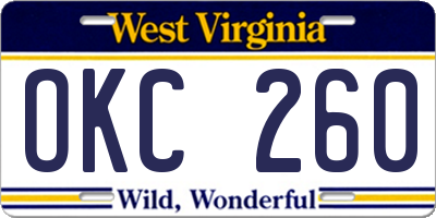 WV license plate OKC260