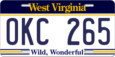 WV license plate OKC265