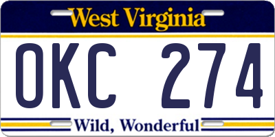 WV license plate OKC274