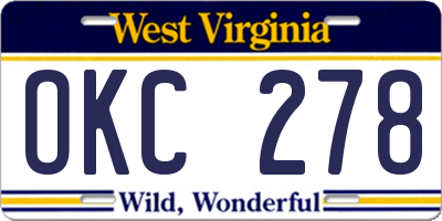 WV license plate OKC278