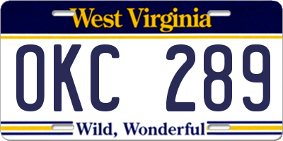 WV license plate OKC289