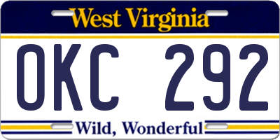 WV license plate OKC292