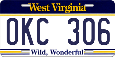 WV license plate OKC306