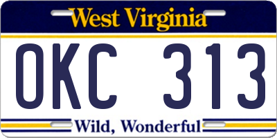 WV license plate OKC313
