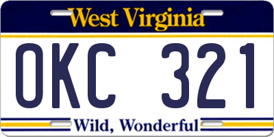 WV license plate OKC321