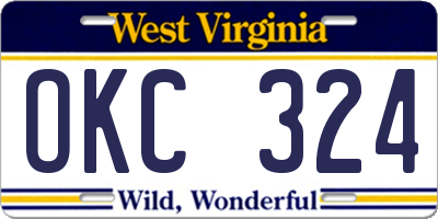 WV license plate OKC324