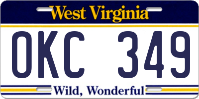WV license plate OKC349