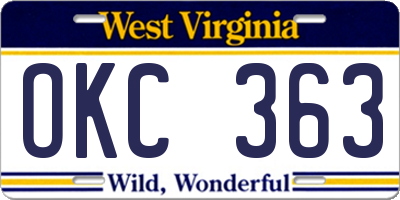 WV license plate OKC363