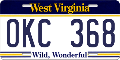 WV license plate OKC368